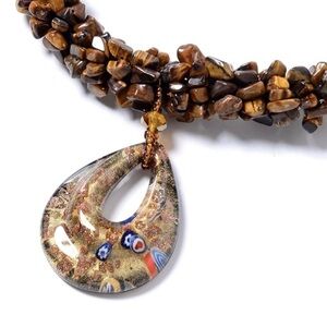 South African Tiger's Eye, Brown Murano Necklace